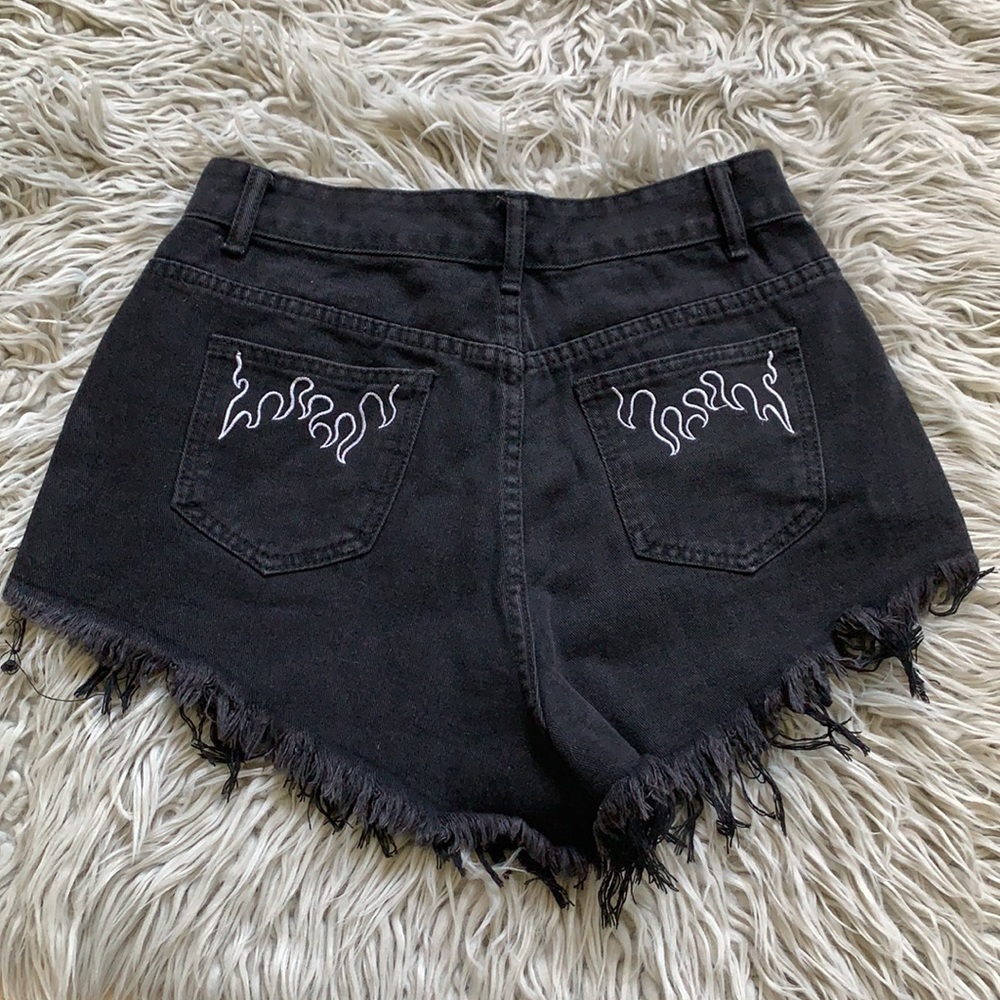 SHEIN black flame embroidered shorts